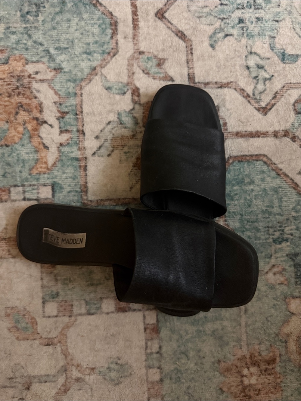 Steve Madden Black Slide Sandals with Wide Leather Strap - Picture 2 of 3